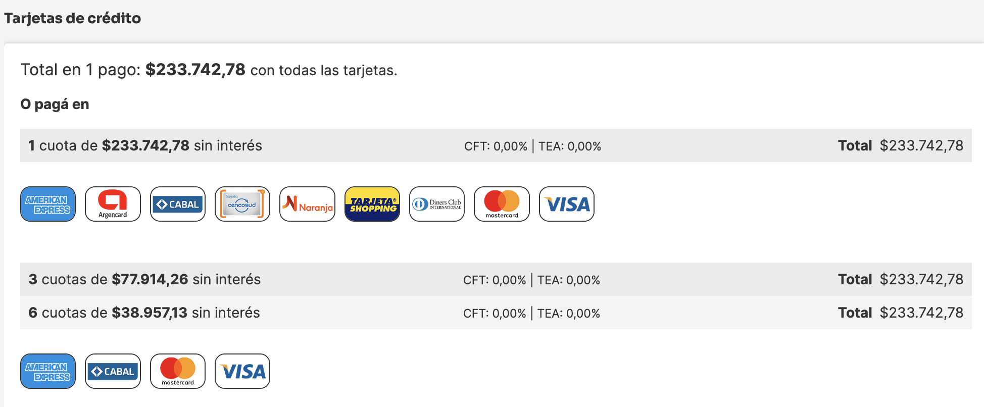 Medios de pago - 6 pagos sin interes